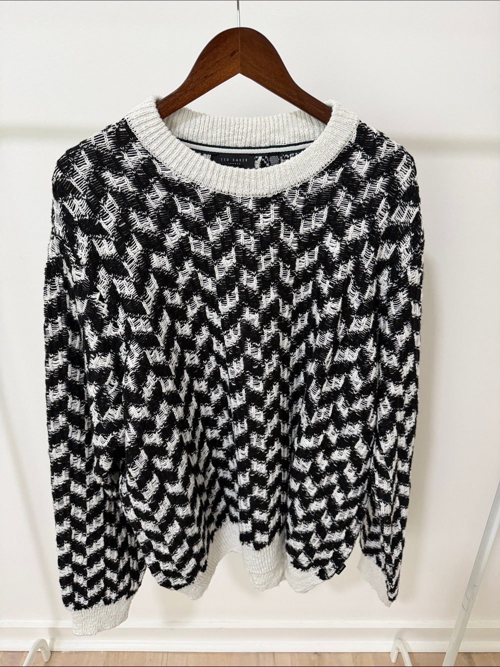 Ted Baker London Black & White Textured Crewneck Sweater
